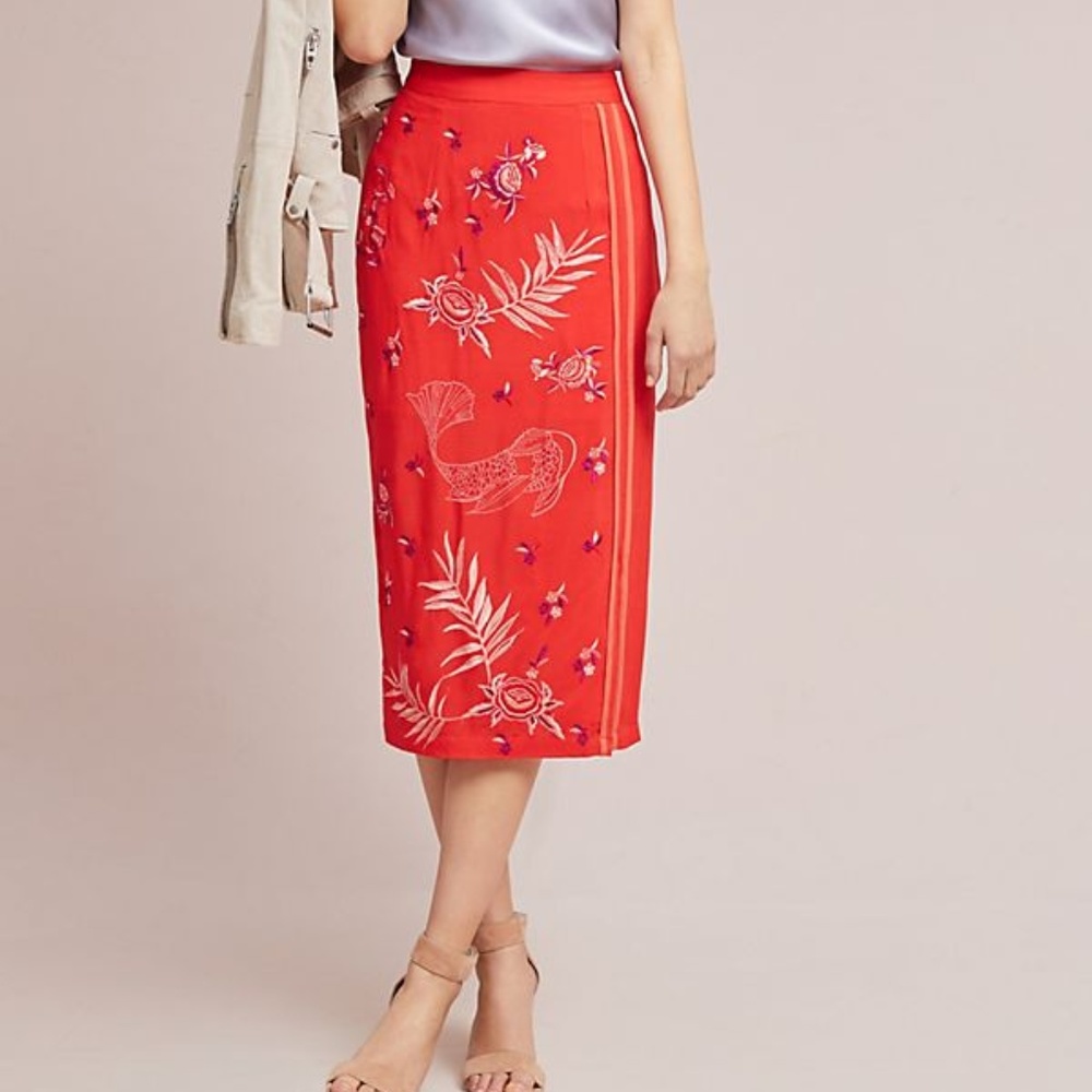 Anthropologie Abhinaya Embroidered Pencil Skirt
